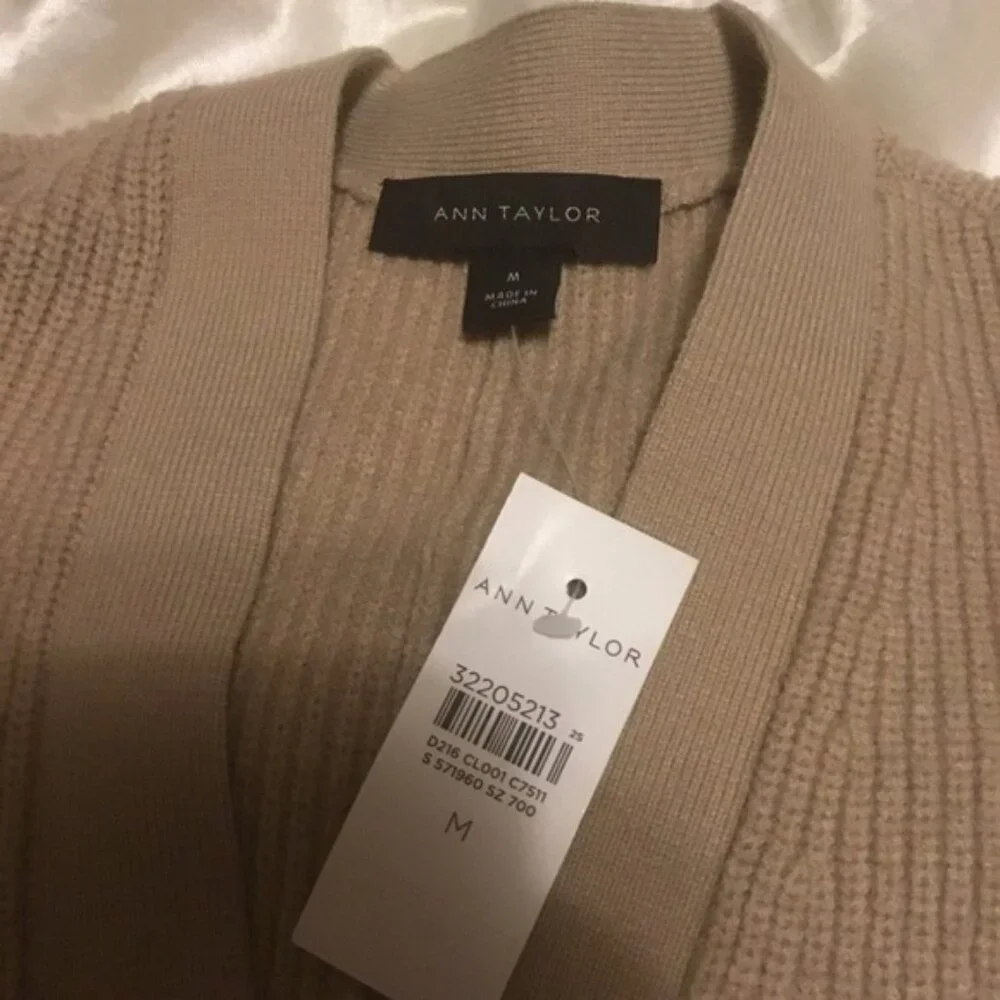 Ann Taylor Long Sleeve Ribbed Long Khaki Sweater Dress Button Down V Neck M - Picture 3 of 11
